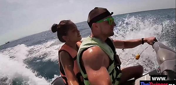 Perverted big ass Asian teen sucking a best friends big hard dick outdoor